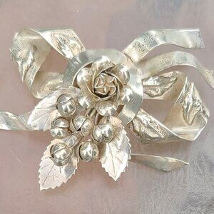 Vintage Signed Hobe Sterling Silver Floral Bow 1940's Brooch